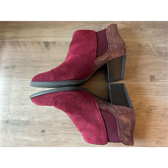 Vionic Anne bootie burgundy suede and faux snakeskin sz 9 work career - Picture 5 of 9